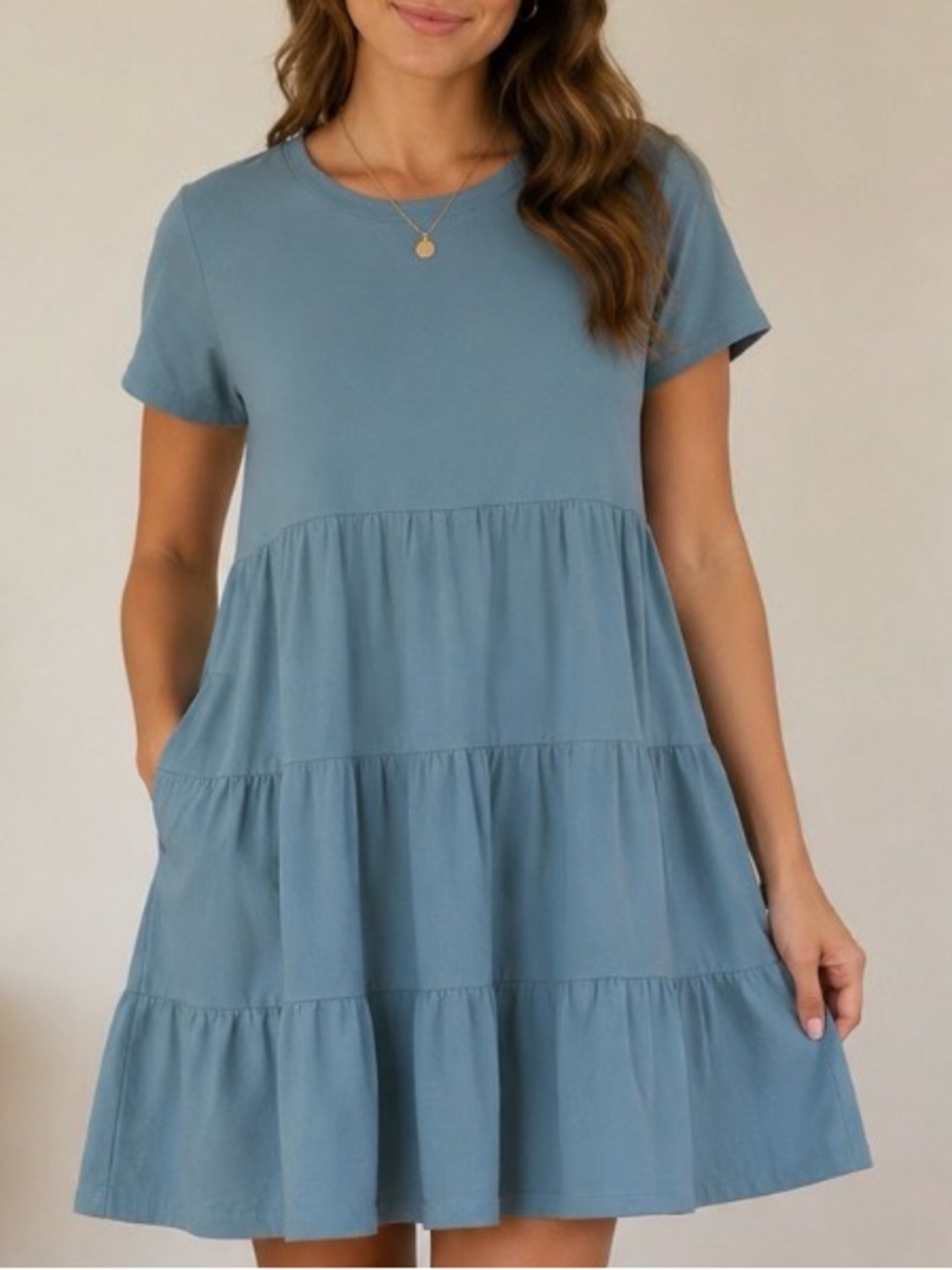 Time and Tru Tiered Babydoll Dress XXL 2X Size 20 Blue 100% Cotton Pockets Mini